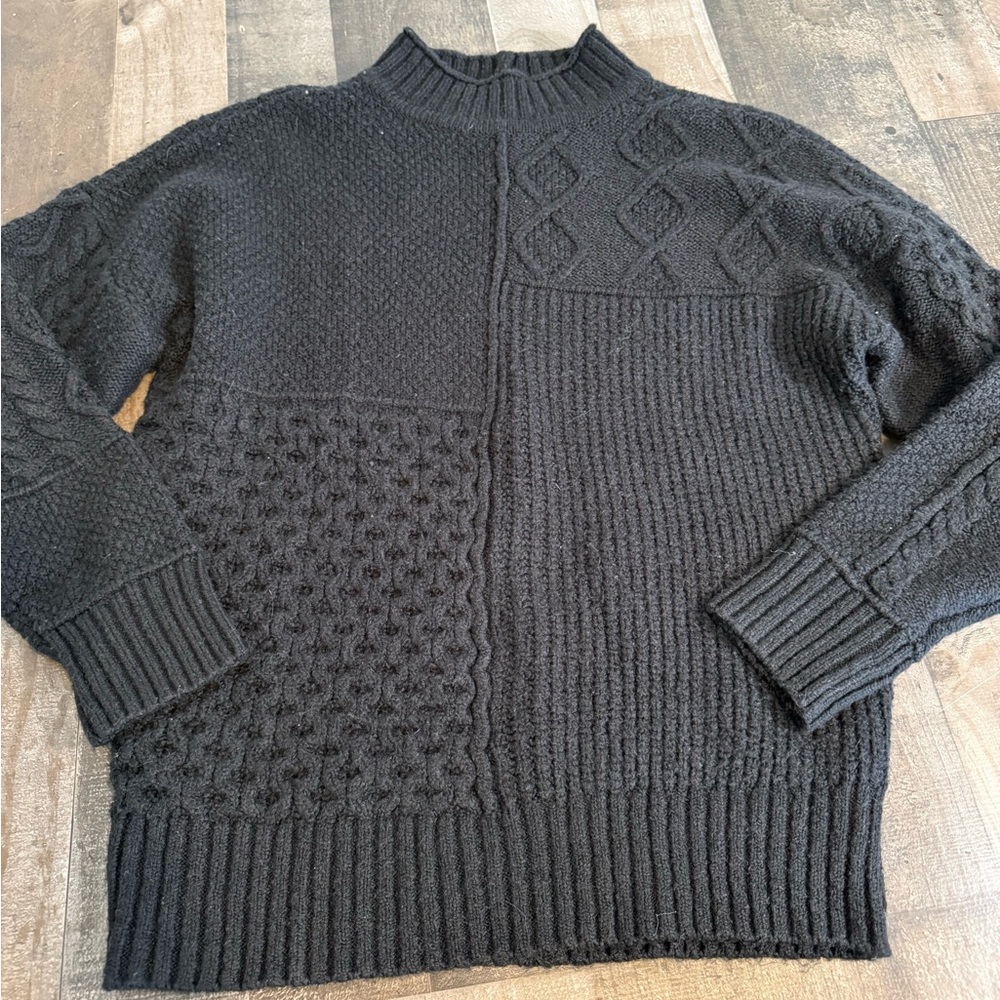 American Eagle Black Chunky Knit Patchwork Sweater Dark Academia‎ Cozy